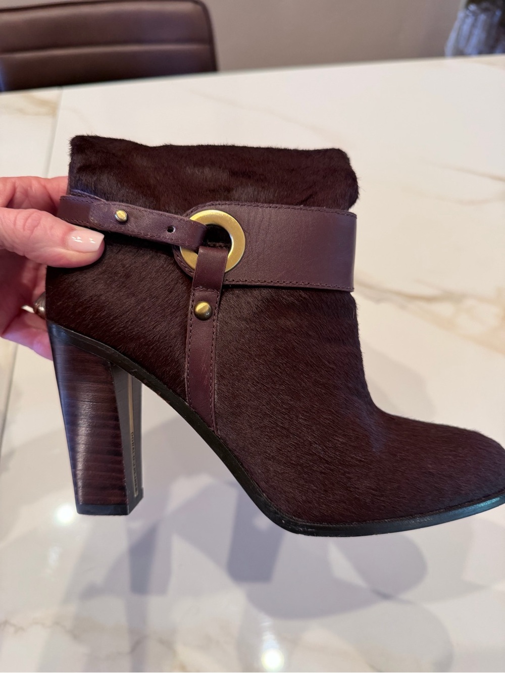 Donald J. Pliner Dark Brown Haircalf Ankle Boot with Gold Ring